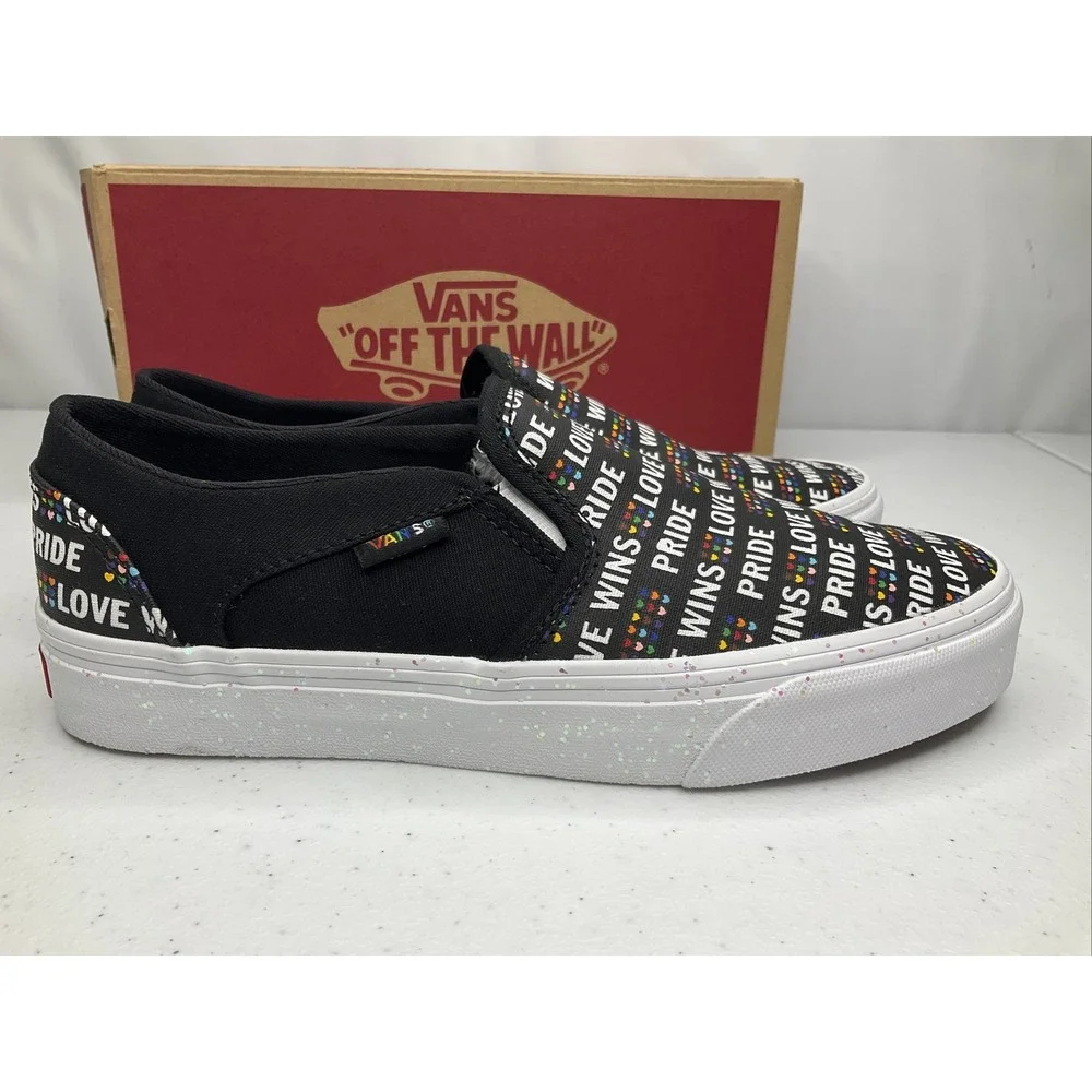 Vans Asher PRIDE Slip On Sneakers‎ Glitter Skateboarding Shoes Womens Size 7